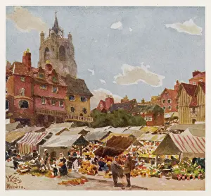 Prints of Norwich, Norfolk: the Market Place Date: 1905 Norfolk Prints: Norwich Market Place Print 1905