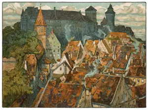 German Architecture Prints: Nuremberg Rooftops 20C