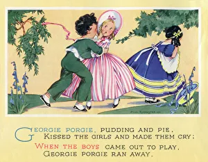The nursery rhyme, Georgie Porgie, pudding and pie The nursery rhyme, Georgie Porgie, pudding and pie