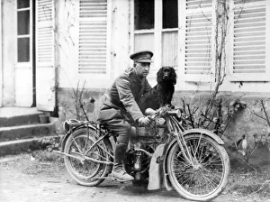 Officer of Tank Corps with dog and motorbike, France, WW1 Officer of Tank Corps with dog and motorbike, France, WW1