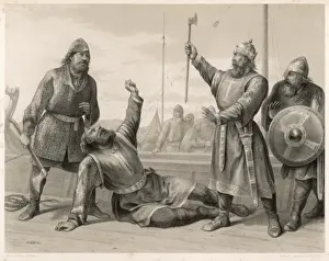 Olaf Defeats Erling Skjalgasson Print