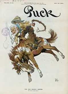 Puck Magazine Cartoons Prints: The old bronco-buster