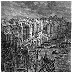Old London Bridge Print: 17th Century Dore Engraving