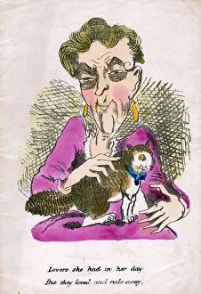 Old maid with cat on a comic greetings card Old maid with cat on a comic greetings card