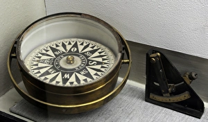 Old navigational instruments. Compass and sextant. 19th-20th Old navigational instruments. Compass and sextant. 19th-20th