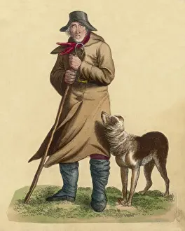 British Farming History Prints: An Old Shepherd & Dog