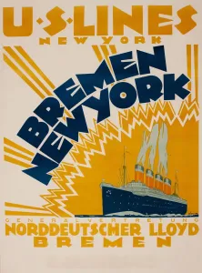 Vintage U.S. Lines Travel Poster Print: Bremen New York