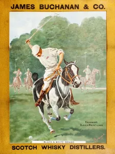 Vintage Polo Match Print, Black & White Whisky Advertisement