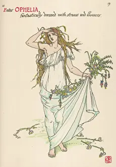 Print of Ophelia Goes Mad, Hands out Wild Flowers (1906)