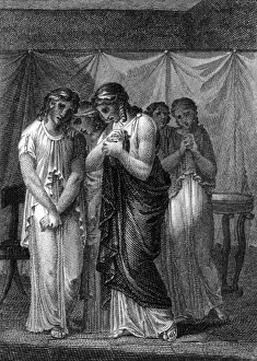 Print of Electra mourning with her companions from The Orestia Trilogy