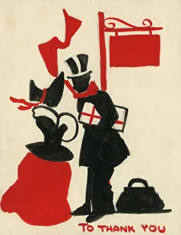 Original Artwork - Christmas thank you card - Vintage Couple Original Artwork - Christmas thank you card - Vintage Couple