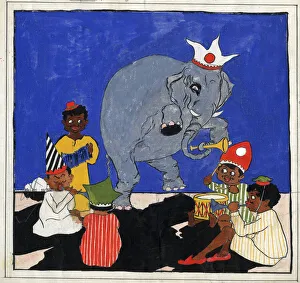 Original Artwork - Fantasy scene with dancing elephant Original Artwork - Fantasy scene with dancing elephant