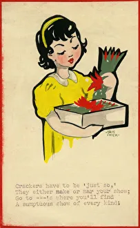 Original Artwork - Girl with box of Christmas crackers Original Artwork - Girl with box of Christmas crackers