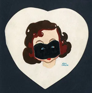 Original Artwork - Valentine card - woman in mask Original Artwork - Valentine card - woman in mask