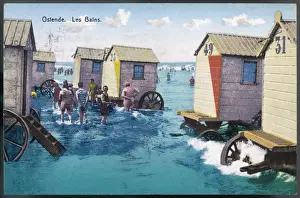 Vintage Beach Scenes Prints: Ostend Bathing Machines