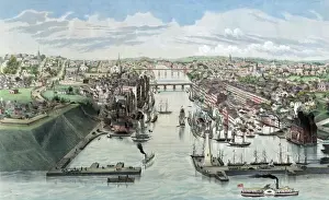 Bird's-eye View Print of Oswego, N.Y. 1855