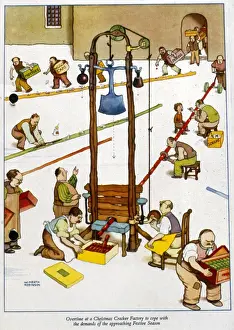 William Heath Robinson's Christmas Cracker Factory Conundrum Print