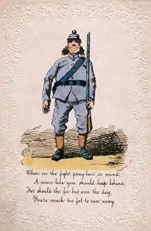 Overweight soldier on a comic greetings card Overweight soldier on a comic greetings card