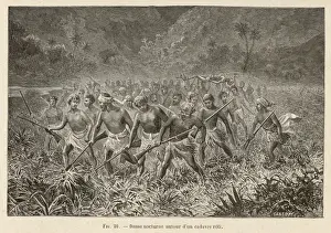 Pacific Cannibals Print: Roasted Victim Scene