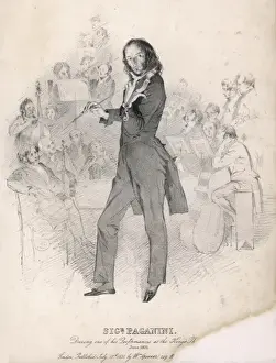 Prints of NICCOLO PAGANINI The virtuoso violinist performing at the Kings Theatre, London, in June 1831 Art Prints: Paganini Print - Kings Theatre Performance