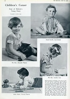 Page in The Bystander magazine 1936 featuring photographs of four aristocratic children Page in The Bystander magazine 1936 featuring photographs of four aristocratic children