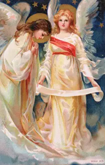 A Pair of Angels Chromolithographic Print circa 1910s