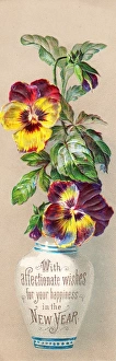 Pansies in a vase on a New Year card Pansies in a vase on a New Year card