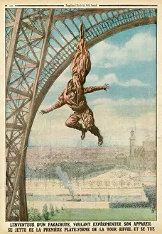 Eiffel Tower Prints: Paris Print: Eiffel Tower Parachute Jump 1912