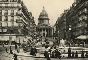 Prints of The Pantheon seen from the farther end of the rue Soufflot : the boulevard Saint-Michel runs down from our left, les jardins du Luxembourg are behind us. Date: circa 1900 Luxembourg Prints: Paris Pantheon Print, circa 1900