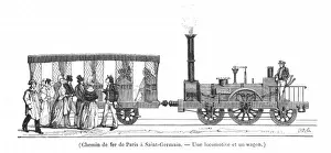 Paris Train Locomotive Print of 1837