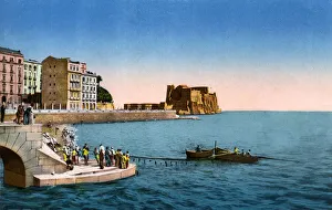 Via Partenope with fishermen and nets, Naples, Italy Via Partenope with fishermen and nets, Naples, Italy
