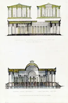 Drawing Prints: Longitudinal Section Print of Parthenon and Custom House