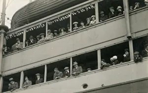 Passengers on the rail of the RMS Sacndinavian to Canada Passengers on the rail of the RMS Sacndinavian to Canada