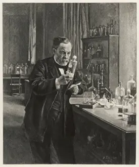 Prints of LOUIS PASTEUR in his laboratory in 1885 Louis Pasteur Prints: Louis Pasteur in Laboratory Print 1885