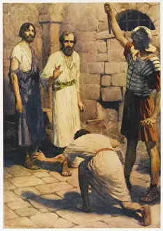 Prints of Paul and Silas in prison at Philippi are saved by a providential earthquake Related Prints: Print of Paul and Silas in Prison