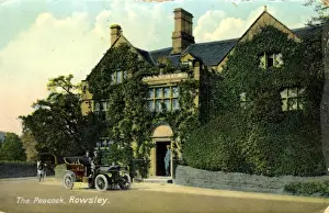 Prints of Peacock Inn, Rowsley, Matlock, near Chesterfield, Derbyshire, England. Showing Wolseley Vintage Car Date: 1910s Rowsley Prints: Vintage Print of Peacock Inn, Rowsley, Derbyshire 1910s