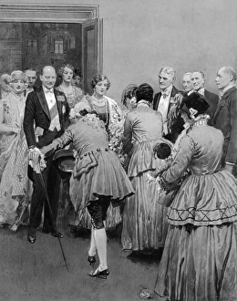 People in evening dress with bowing page People in evening dress with bowing page