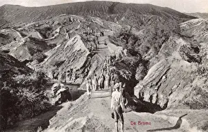 Circa 1910 Print of People on Mount Bromo, East Java