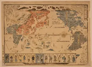 Japanese Diptych Print Depicting Global Diversity 1800-1850
