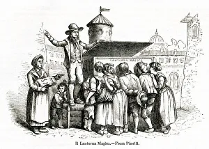 People watching magic lantern show in Rome, Italy People watching magic lantern show in Rome, Italy