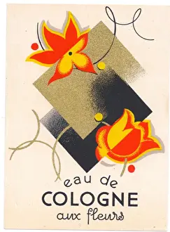 Prints of Perfume label in art deco style, Eau de Cologne aux Fleurs. Date: circa 1930s Embrace The Elegance: Art Deco Poster Art Collection: Art Deco Eau de Cologne aux Fleurs Perfume Print, circa 1930s