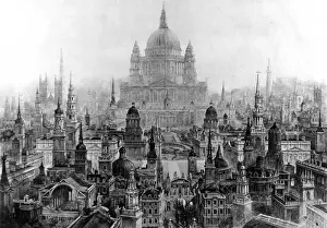 Prints of Illustration showing a perspective conspectus of the principal works of Sir Christopher Wren (1632-1723). The buildings featured include St London Prints: Perspective Conspectus of Sir Christopher Wren's London Print