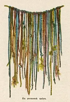 Prints of The QUIPU used by the ancient Peruvians to record events, keep accounts. This unattributed illustration comes from the Swedish Magazine Allers Familj Journal, 25th July 1923 issue Peru Prints: Print of a Peruvian Quipu from 1923