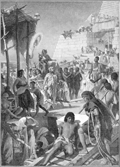 Ancient Egyptian Pharaoh Inspecting Pyramid Print