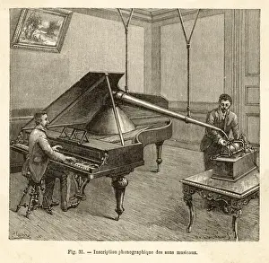 Edison Improved Model Phonograph Print of a Man Playing the Piano