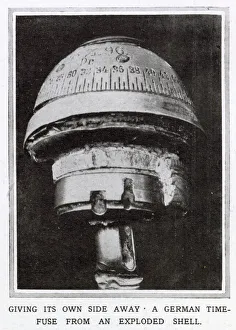 Photograph showing a time-fuse from a German shrapnel-shell which burst over British Photograph showing a time-fuse from a German shrapnel-shell which burst over British
