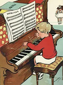 Piano Playing Boy Print by Unknown Artist