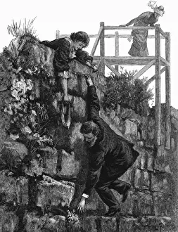 Rural Life In 19th Century Britain Prints: Picking Flower in Wall