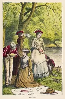 Outdoor Picnic Scene Prints: Picnic by a River