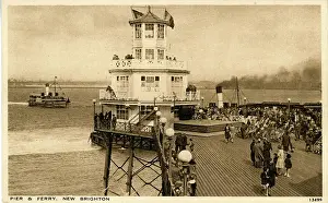 Prints of The Pier and Ferry, New Brighton, Wallasey, near Liverpool, Lancashire, England. Date: 1920s Brighton And Hove Prints: The Pier & Ferry, New Brighton Print, 1920s